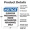 Signmission Elevator Mechanical Room Authorized OSHA Notice Sign, Plastic, 7in W x 10in L, 2PK OS-2PACK-NS-P-710-V-11734 - alternate 3
